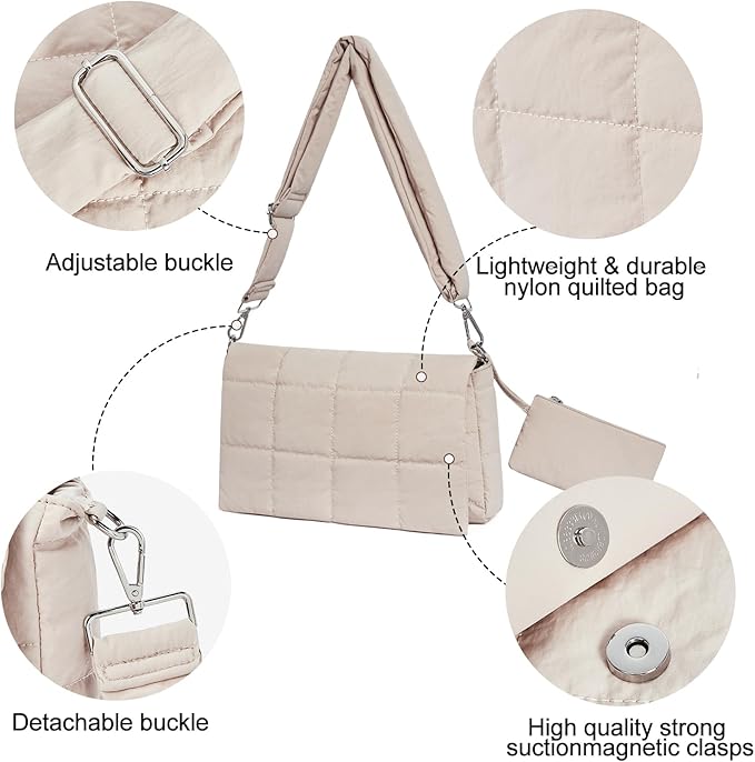 CLUCI Puffer Shoulder Bag Puffy Crossbody Purse for Women Middle Tote Bag Lightweight Cotton Padded Hobo Handbag