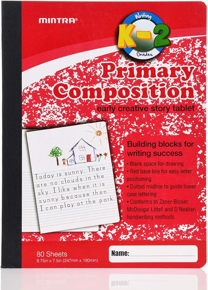Mintra Office Primary Composition Books (4 Pack, Primary Ruled - Assorted)