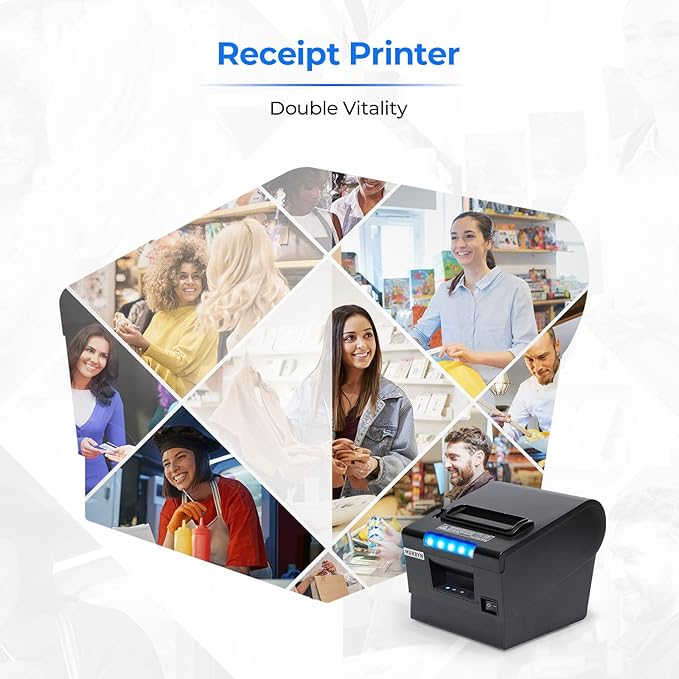 MUNBYN Receipt Printer P068, 3 18" 80mm Direct Thermal Printer, POS Printer with Auto Cutter - Receipt Printer with USB Serial Ethernet Windows Driver ESCPOS Support Cash Drawer