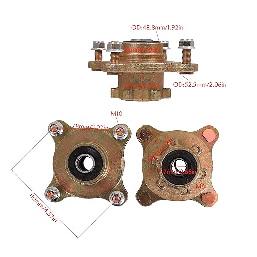 4 Stud Front Disc Brake Wheel Rim Hub with Bearing Assembly Steering Knuckle Spindle for 125cc 150cc Quad Buggy ATV UTV
