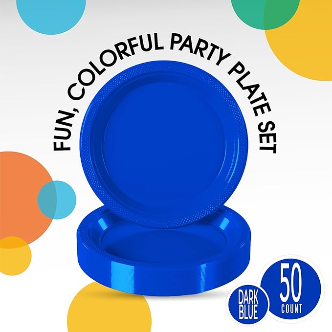 Exquisite Dark Blue Plastic Plates Disposable 7" Plastic Dinner Plates 50 Pcs Dark Blue Disposable Plates Plastic Plates For Party Plates Disposable Heavy Duty 350 GSM Dark Blue Plates For Party.