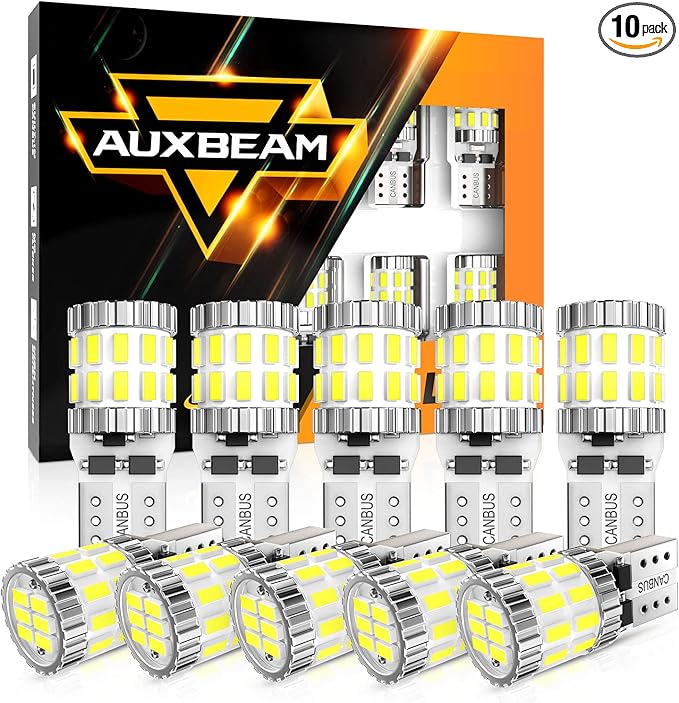 Auxbeam Upgraded 194 LED Bulbs White 10 PCS, 400% Brighter Canbus Error Free 168 2825 T10 W5W LED Light Bulbs for License Plate Lights Interior Lights Dome Map Light, 30-SMD