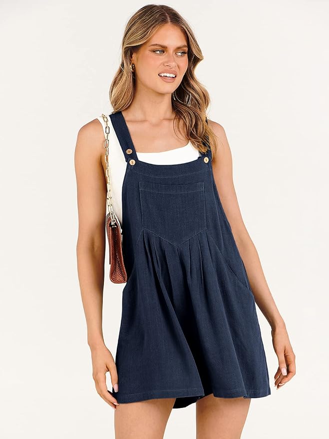 ANRABESS Women's Summer Casual Rompers Bib Short Overalls Loose Linen Jumpsuit Beach Outfits Travel Vacation Clothes