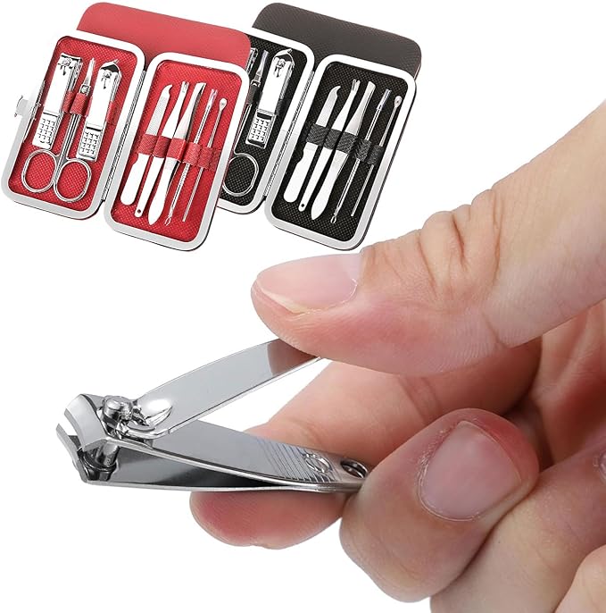 Manicure Set, 8pcs Nail Clippers Kit, Stainless Steel Manicure Kit, Nail Clipping Tools Portable Travel Grooming Kit, The Best Gift with Luxurious Case (A)