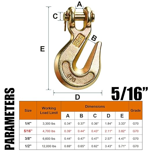 Leero G70 5/16" Clevis Grab Hook, Heavy Duty Forged Steel Rigging Chain Hooks with 4,700 Lbs(2.13 Tons) Working Load Limit, Tow Hook for Transport Truck Trailer, Yellow Zinc Finish, 3 Pack