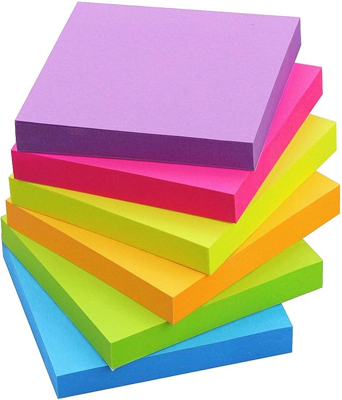 SIMONA Sticky Notes 3x3 in, 6 Color Bright Colorful Sticky Pad, 6 PadsPack, 100 SheetsPad, Self-Sticky Note Pads (Yellow, Green, Blue, Orange, Purple, Rose) a