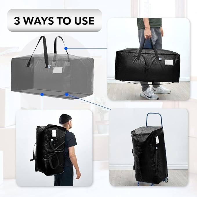 AlexHome Moving Bags Heavy Duty,Extra Large Packing Bags for Moving,Reusable Plastic Moving Totes,Clothes Storage Containers,Moving Supplies Bins,Compatible with Ikea Frakta Cart (Black,Set of 4)