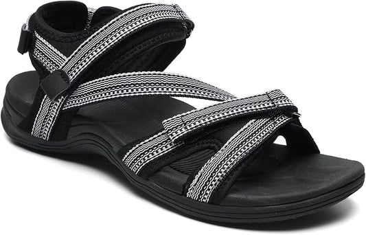 MEGNYA Womens Lightweight Cushion Sandals for Walking, Summer Outside Hiking Sandals with Adjustable Hook and Loop Straps