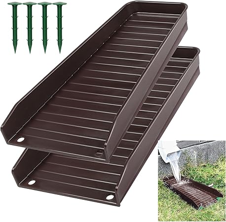 2 PCS Gutter Downspout Extensions, Rain Gutter Downspout Splash Block, Down Spout Extender, Drain Gutter Guard Diverter, 16.3Inch Gutter Splash Guards Fixable Rainwater Drainage, Brown