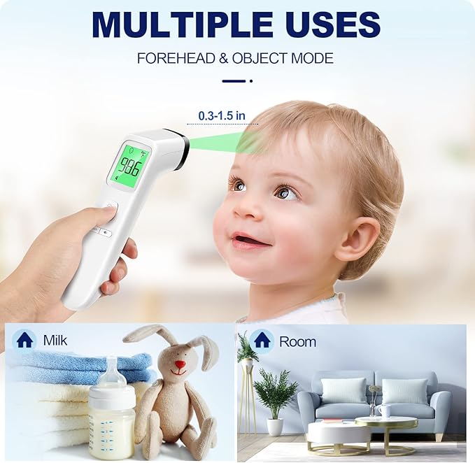 No-Touch Thermometer for Adults and Kids, Accurate Digital Baby Thermometer, FSA HSA Eligible, Fever Alarm Silent Mode, 2 in 1 Forehead Object Mode