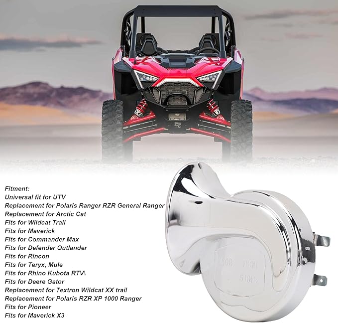 12V Universal UTV Horn Kit Delivers high Sound Quality, Stable Circuit Output, Versatile fit for Polaris RZR General Ranger, Cat Wildcat Trail, for Maverick, Teryx,