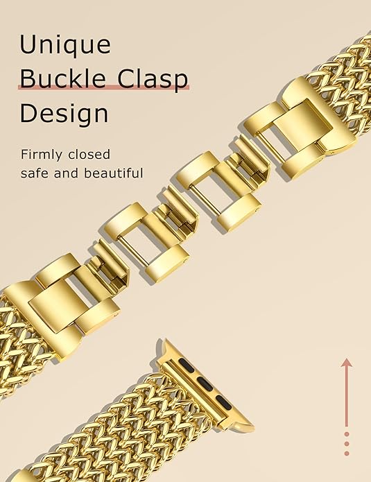 Minyee Compatible with Apple Watch Band 4140384445464942mm Women, Dressy Stainless Steel Metal Chain Strap Mermaid Designer Link Bracelet Wristband for iWatch Series 10 9 8 7 6 5 4 3 Ultra SE