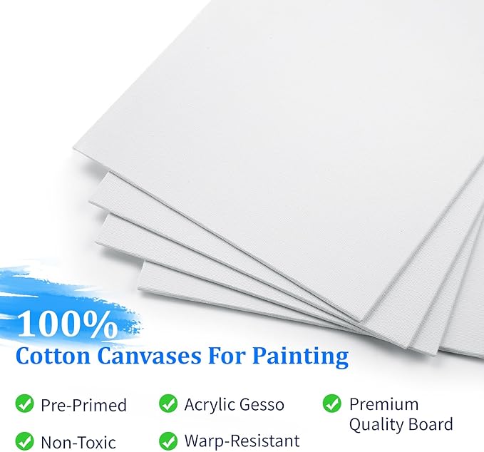 4 Pack 8x10 Inch Canvas Boards for Painting, Blank Canvases for Painting,Triple Primed for Oil Acrylic Paints, 100 Cotton Canvas Panels, 3mm Thickness
