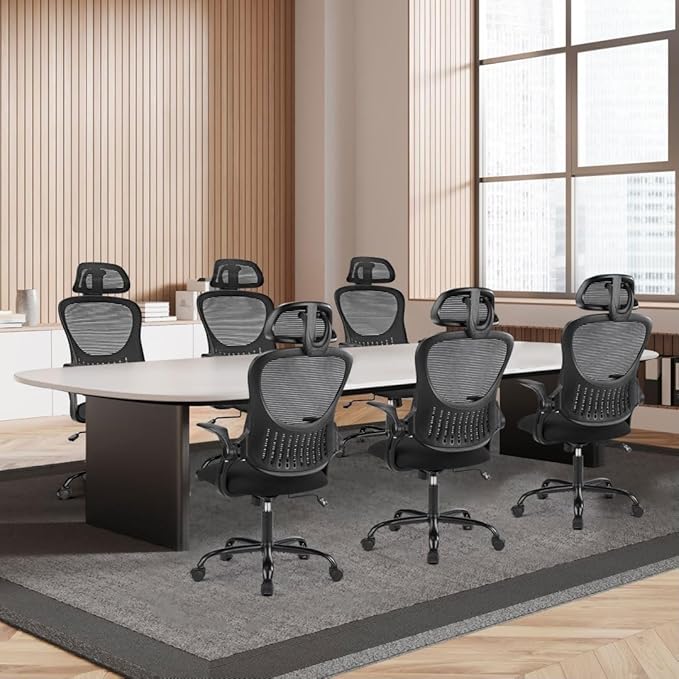 Office Chair, Ergonomic Desk Armchairs with Adjustable Lumbar Support and Flip up Armrest, High Back Rolling Mesh Taskchair with Swive for Home, Gaming, Black