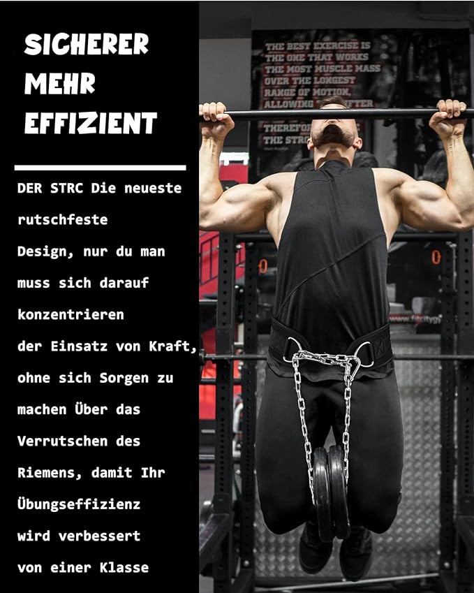 Seektop Dip Belt for Weightlifting - GYM Workout Pull Ups Belt with Chain, Neoprene Waist Dip Belt Crossfit for Weight Lifting, Squat, Training, Fitness, Men Women (Belt Chain)