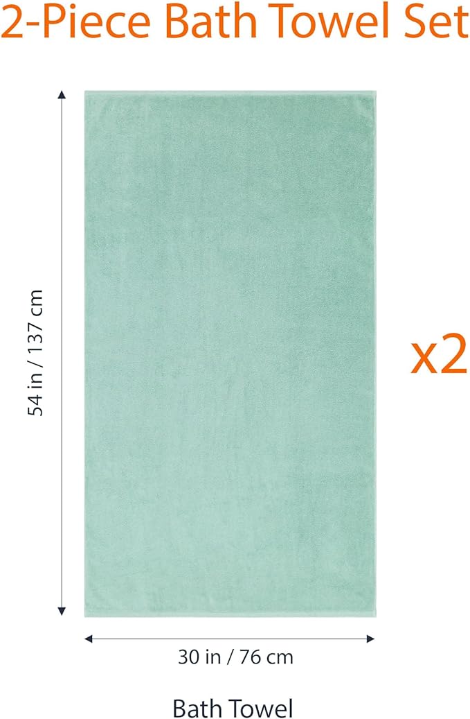 Basics 100 Cotton Quick-Dry Lightweight Moisture Absorbing Bath Towel, 2-Pack, Seafoam Green, 54" x 30"