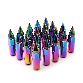 20pcs JDM Racing Car Accessories Wheel Nuts M12x1.5 M12x1.25 Aluminum 60mm Extended Tuner Spike Lug Nuts for Cadillac Lincoln(Green 20pcs,M12x1.5)