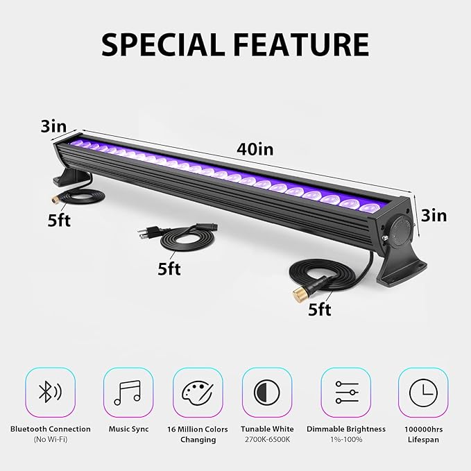 Smart LED Wall Washer Light Dimmable Via APP Control, 168W RGBCW Color Changing Linear Light Bar with Music Sync, Group Function, Timing, Perfect for Outdoor Indoor Lighting Projects
