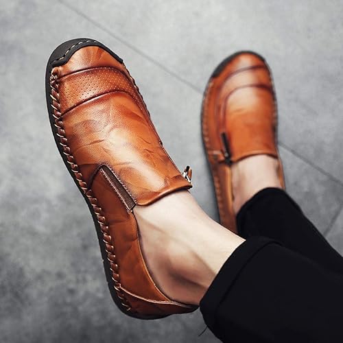 Qiucdzi Men's Casual Penny Loafers Breathable Lace-up Driving Boat Shoes Handmade Flats Dress Shoes
