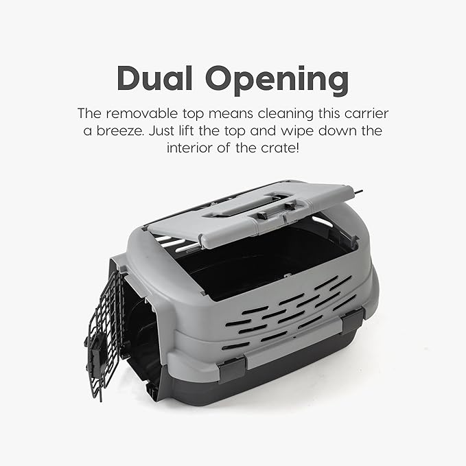 IRIS USA 23" Cat Carrier, Small Pet Carrier Hard, Dog Kennel with 2-Door Front and Top Access, Dog Carrier, up to 18 pounds, BlackGray