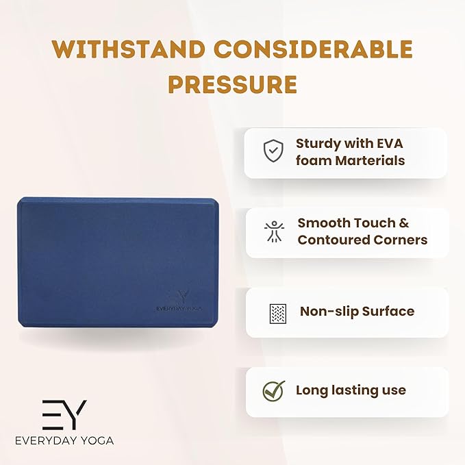 Everyday Yoga Foam Block with Soft Non-Slip Surface for Stability, Balance, and Deepen Stretches - Ideal for Yoga, Pilates, and Meditation Accessories (Sold Singular)