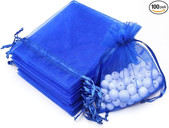 Akstore 100Pcs 2.8"x3.6"(7x9cm) Sheer Drawstring Organza Jewelry Pouches Wedding Party Christmas Favor Gift Bags (Blue)