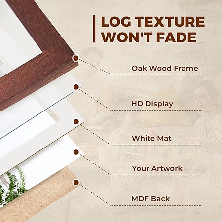 5x7 Oak Picture Frame with Mat for 4x6, Solid Wood Photo Frame for Wall or Tabletop Display, Unqiue Gift for Wedding Birthday Christmas (Brown, 1pc)