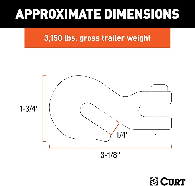 CURT 81502 1/4-Inch Forged Steel Clevis Grab Hook, 3,150 lbs. Work Load, 3/8-In Pin
