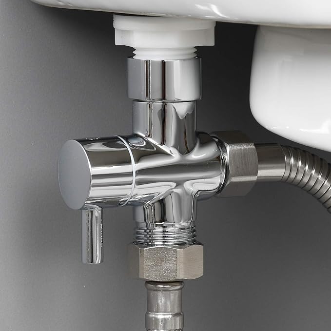Metal T-adapter with Shut-off T Valve, 78 or 1516 and G12 3-way Water Tee Connector,for Handheld Toilet Bidet Spray Bathroom,Chrome, DSF006