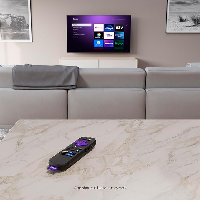 Roku Voice Remote Replacement TV Remote Control with Voice Control, Simple Setup, Pre-Set App Shortcuts - Compatible with Roku TV, Players, Audio Devices