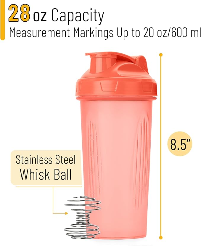 Mr. Pen- Shaker Bottles for Protein Mixes, 28 oz, 1 Pack, Light Pink, Protein Shaker Bottle with Wire Whisk Ball, Blender Bottle