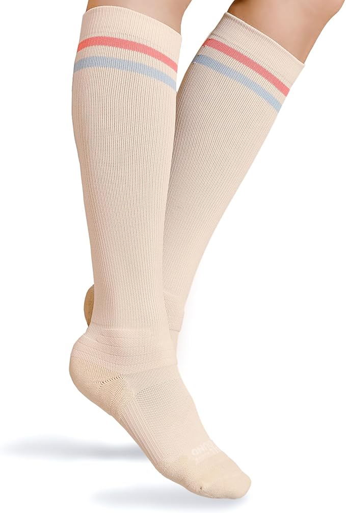 Compression Comfort Socks 1 Pairs Cushioned Athletic Knee Socks 15-20 mmHg with Arch Support