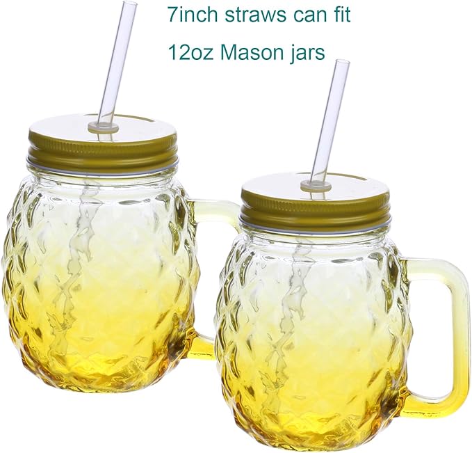 Dakoufish 6 Inch Reusable Thick Plastic Clear Drinking Straws for Short Mini 6oz-8oz Mason Jar Tumblers,Set of 12 Pcs Straws with Cleaning Brush (6inch