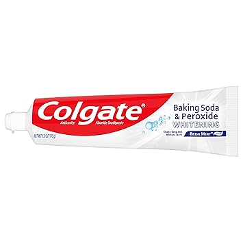 Colgate Baking Soda Peroxide Toothpaste - Whitens Teeth, Fights Cavities Removes Stains, Brisk Mint, 6 Ounce (Pack of 2)