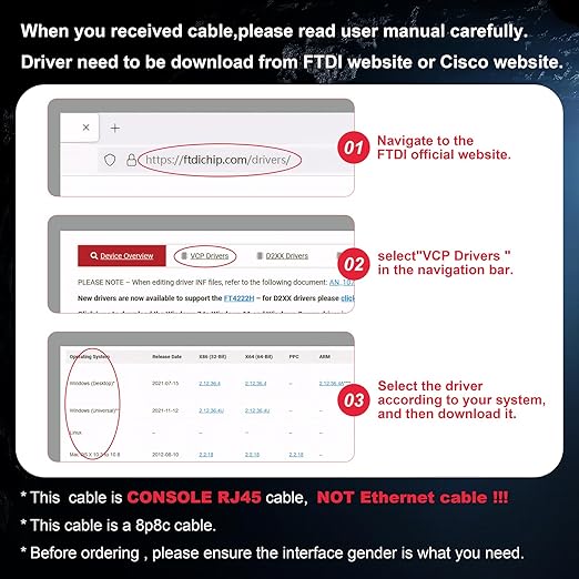 Console Cable RJ45 to USB, Console Cable?USB Console Cable with FT232 Chip Compatible with Cisco,HP,NETGEAR,Huawei,Routers/Switches for Laptop in Linux,Windows, Mac