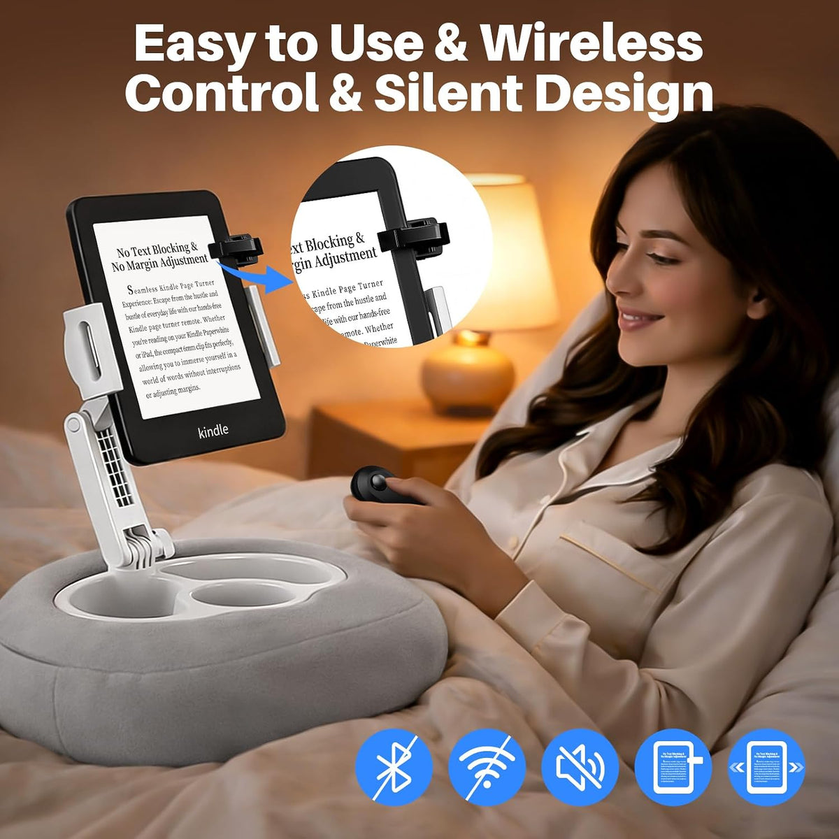 Gray Pillow Stand - Adjustable Kindle Holder for Bed,Sofa, 2-in-1 for Kindle/Tablet, Soft Plush for Reading in Bed (Does Not Include Controller)