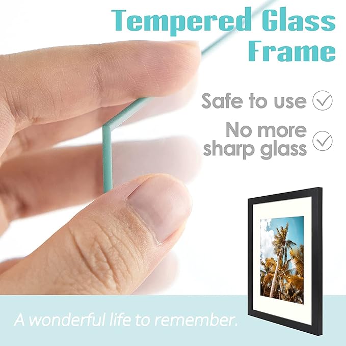 Frametory, 11x14 Picture Frame with Mat for 8x10 Photo - High Definition Glass Wide Molding - Preinstalled Wall Mounting Hardware (Black, 1 Pack)