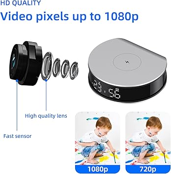 LIZVIE Charger with 15W Fast Wireless Charging, Smart Camera APP Control, Real-Time View 1080PHD,Motion Detection Night Vision, Screen Brightness Adjustment, Hidden Camera Alarm Clock