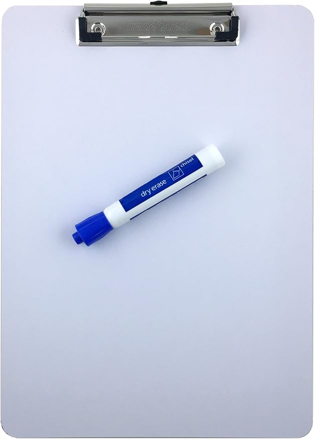 Clipboard Dry Erase Surface 9'' x 12.5'' Letter Size Low Profile Clip Whiteboard (Pack of 6)