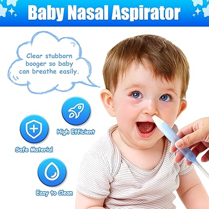 Baby Nasal Aspirator Nasal Congestion Relief with 25 Hygiene Filters 2 Silicone Tips with Nose Cleaning Tweezer, Blue