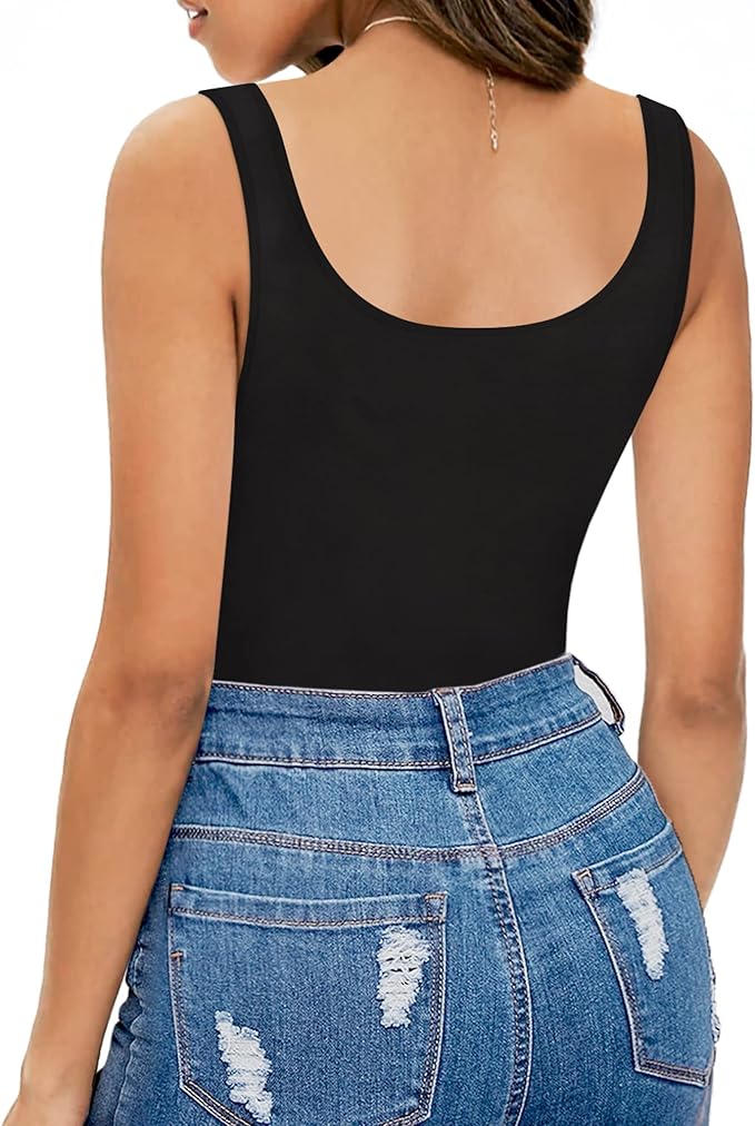 MANGOPOP Women's Tank Top Bodysuit Scoop Neck Sleeveless Body suit Sexy Backless Ribbed Tops