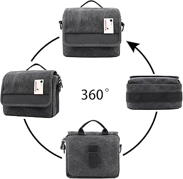 Besnfoto Camera Bag Purse Small Messenger Shoulder Bag for Mirrorless DSLR Camera Waterproof Canvas Compact Photography Case, Black Gray