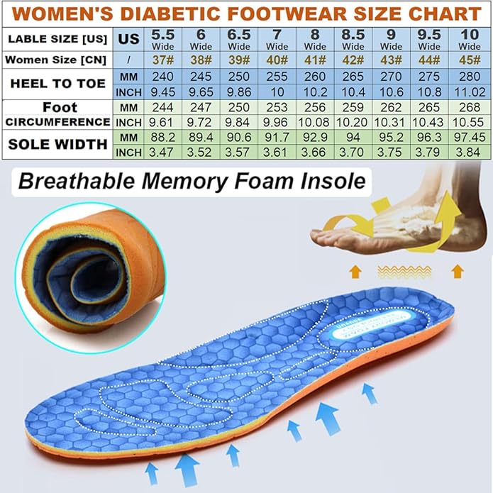 WLESVAGO Women's Wide Width Diabetic Edema Shoes with Fully Adjustable Closures Easy OnOff, Air Cushion Walking Sneakers for Elderly Swollen Feet Outdoor