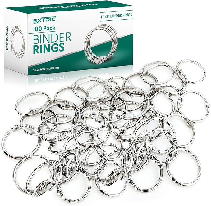Loose Leaf Binder Rings 1 12 Inch, Metal Book Rings for Index Cards 100 Pack, Heavy Duty Nickel Plated Great for Flashcards, Home, School and Office