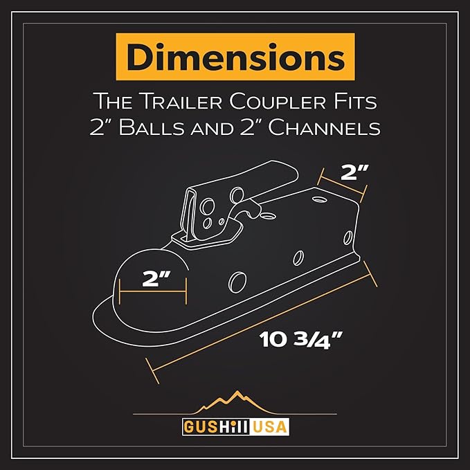 USA GH 25153 Straight Tongue Trailer Coupler for 2-Inch Channel, 2-in Hitch Ball, 3,500 lbs, Zinc Plating