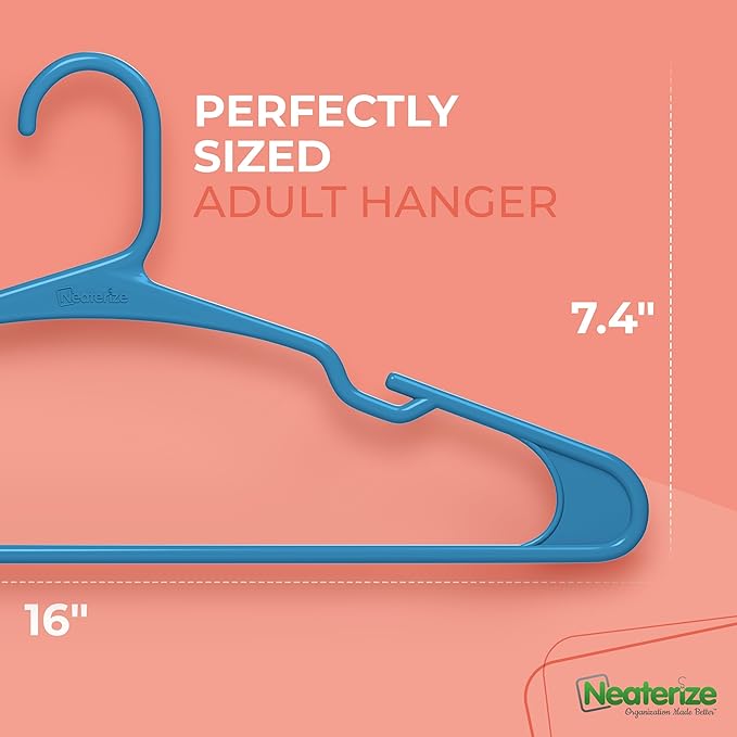 NEATERIZE Clothes Hangers 16 Pack Blue - Plastic Hangers - Ganchos Colgar Ropa