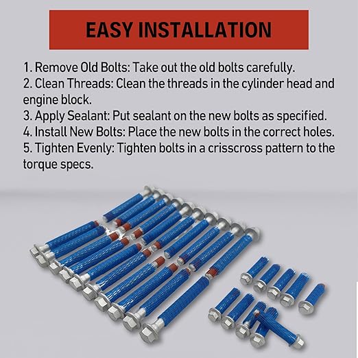 Cylinder Head Bolt Set for Chevy Silverado, Corvette, GMC Savana, Sierra, Yukon, Cadillac Escalade, Buick, Pontiac Replaces ES72220 ES72390