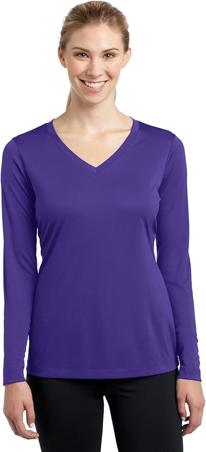 SPORT-TEK Women's Long Sleeve PosiCharge Competitor V-Neck Tee Workout T-Shirt for Spring Summer Fashion