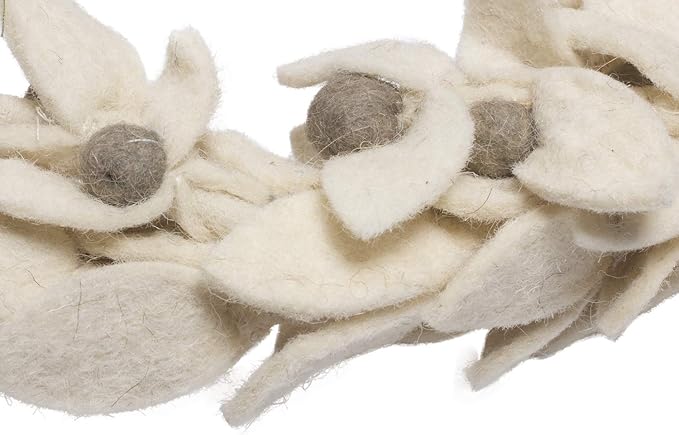 DeKulture Handmade Premium Wool Felt Wreath (White) Eco Friendly Needle Felted Christmas Xmas Tree Decoration for Home Office Party Holiday Dcor, 13" (D) Inches