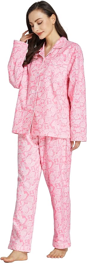 Women's 100% Cotton Long Sleeve Flannel Pajama Set Sleepwear